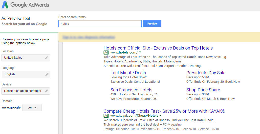 ad preview tool adwords