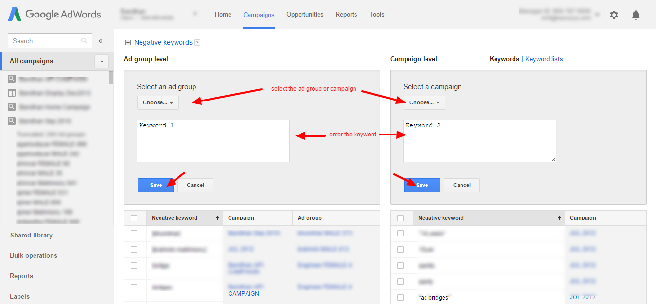 campaign ad group negative keyword