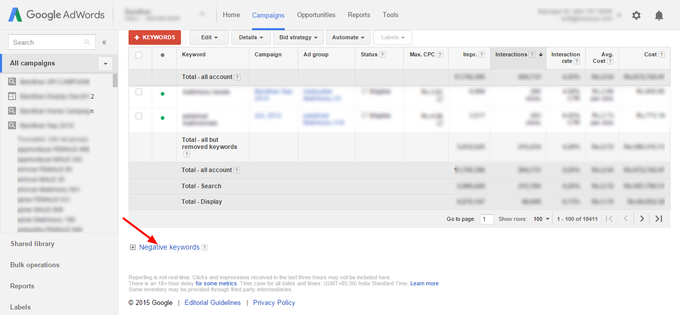 click on negative keywords