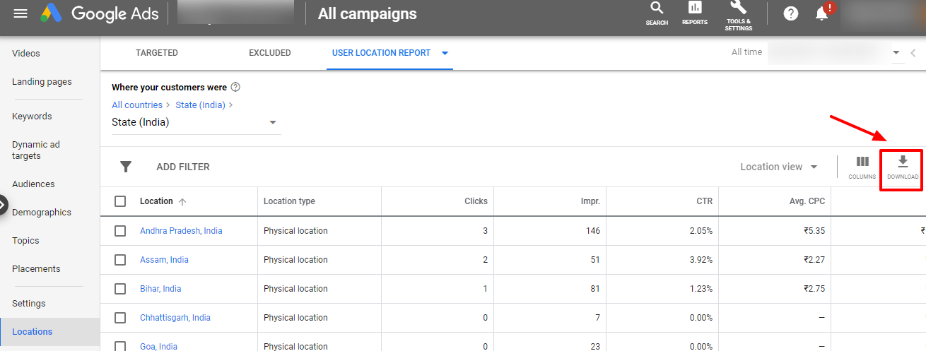 download user location report google ads