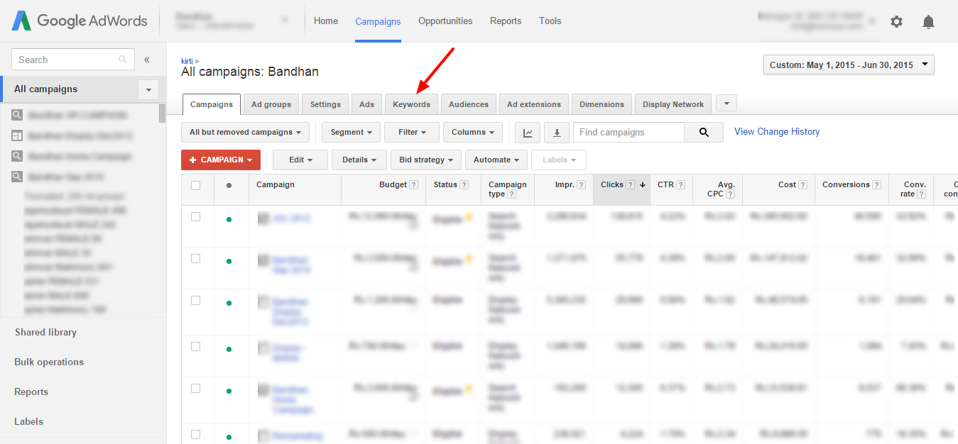 go to keyword tab