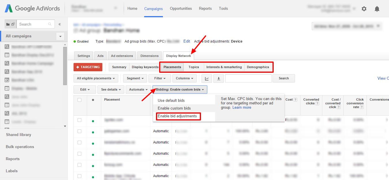 Targeting Bid Adjustment