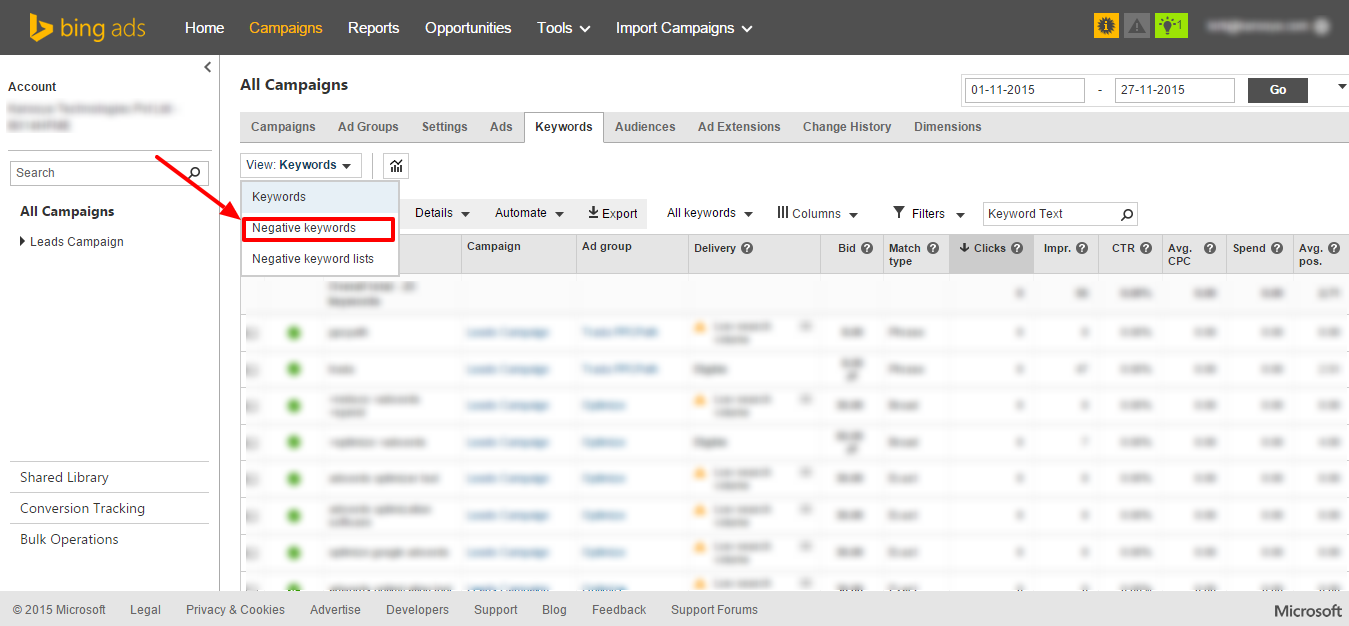 Add Negative Keyword In Bing - Step 2