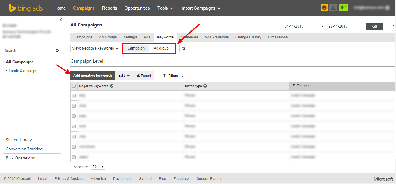 Add Negative Keyword In Bing - Step 3