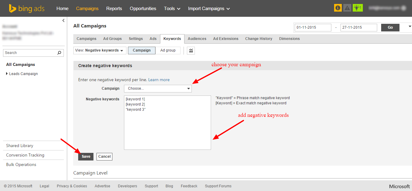 Add Negative Keyword In Bing - Step 4