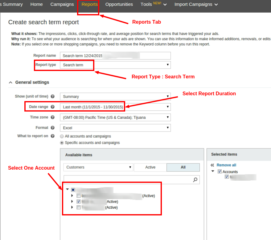Bing Search Term Report