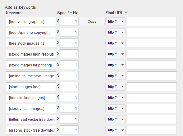 Search Queries Bid Keywords