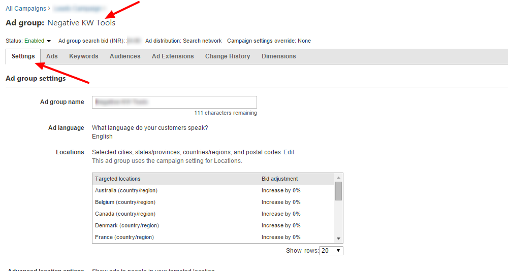 Ad Group Settings