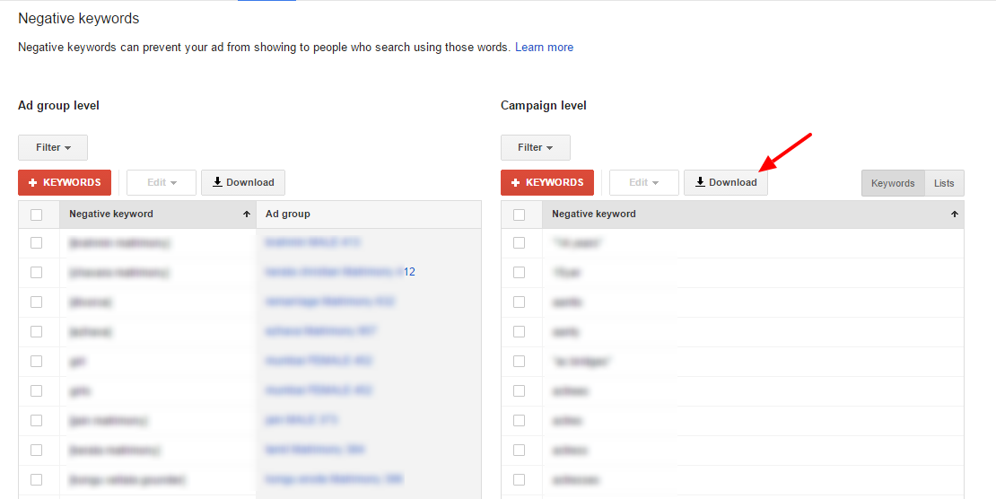 download negative keywords