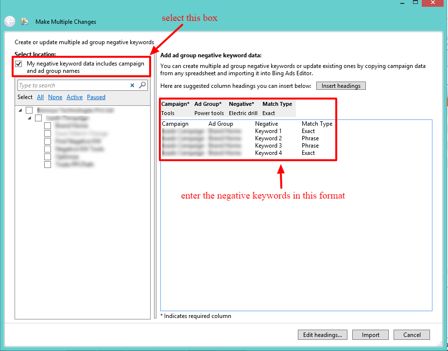 ad group negative data fields