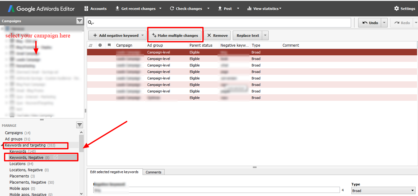 keyword targeting adwords editor