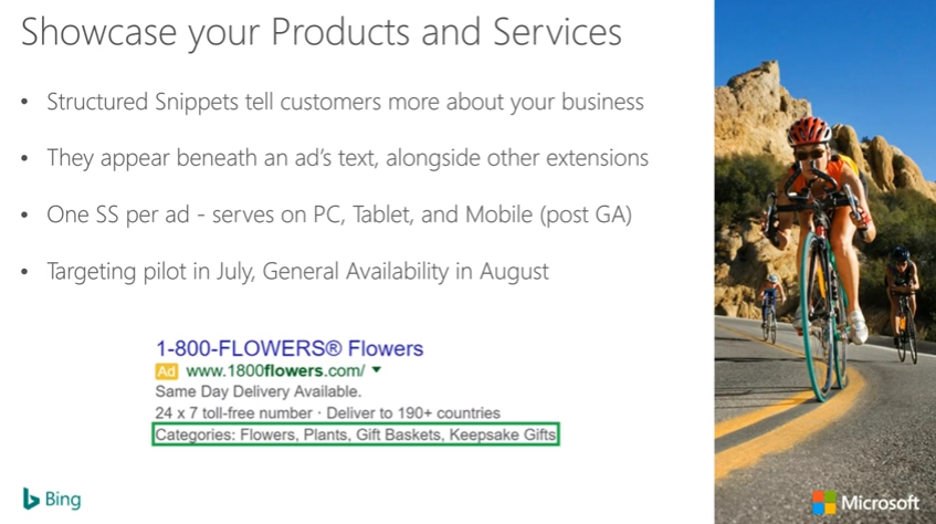 structured snippets bing ads