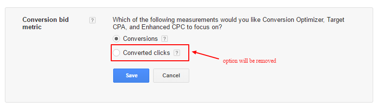 converted clicks bid metric