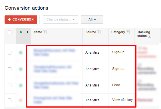 conversion action adwords