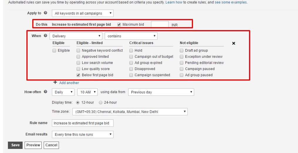 increase first page bid keywords bing