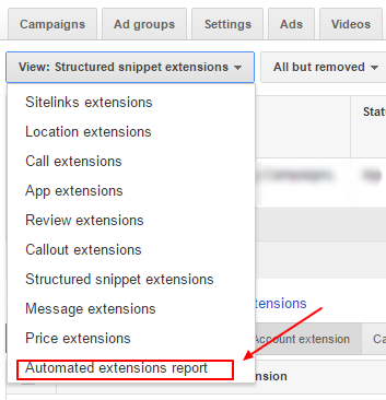 automated extensions report adwords