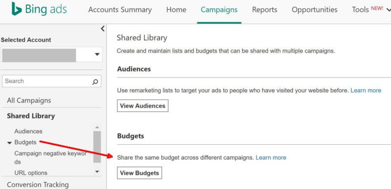 bing ads shared budget