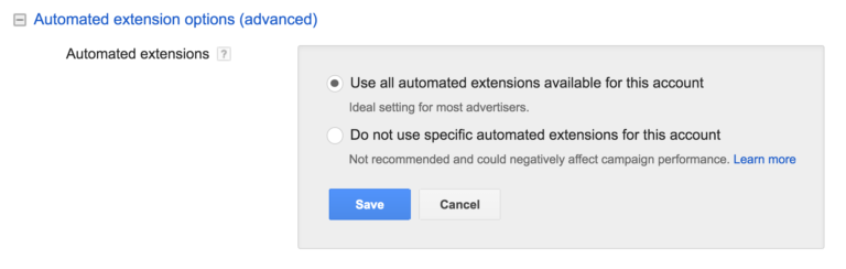 automated extension adwords