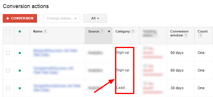 conversion action adwords