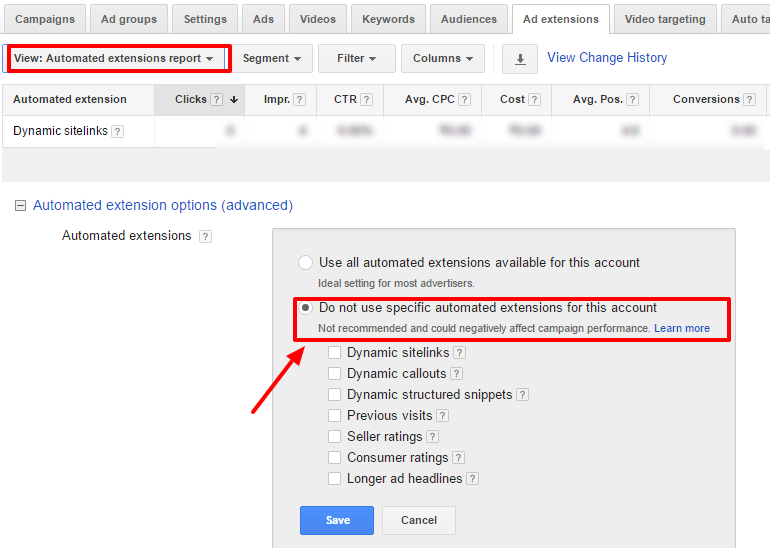 automated extension adwords