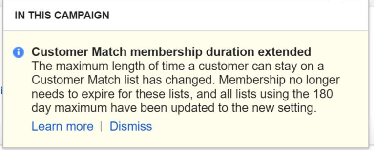 customer match duration adwords