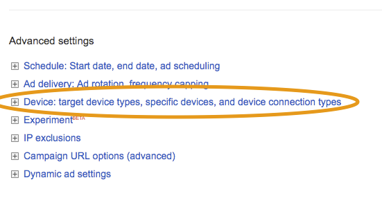 device exclusion adwords