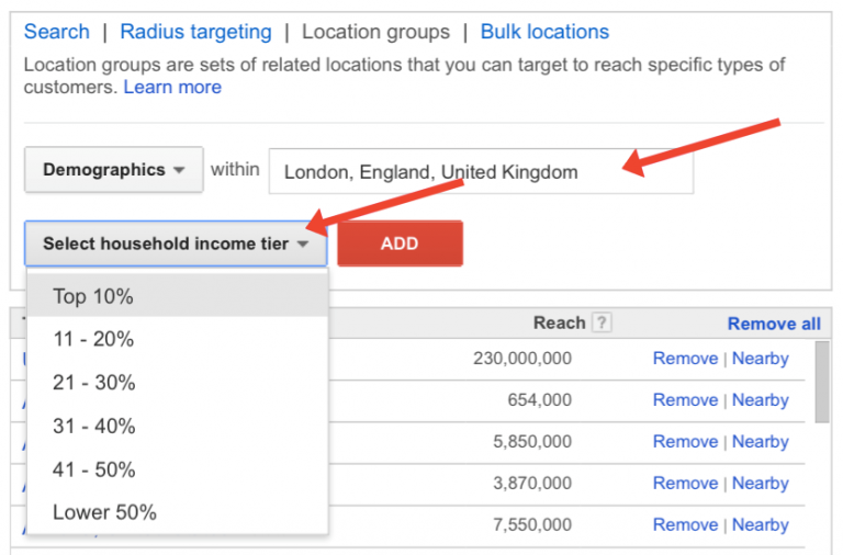household income targeting adwords