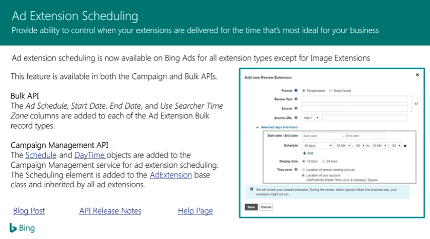 Bing Ads Ad Extension Scheduling