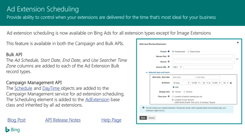 Bing Ads Ad Extension Scheduling 