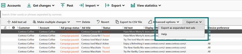 export expanded text ads format