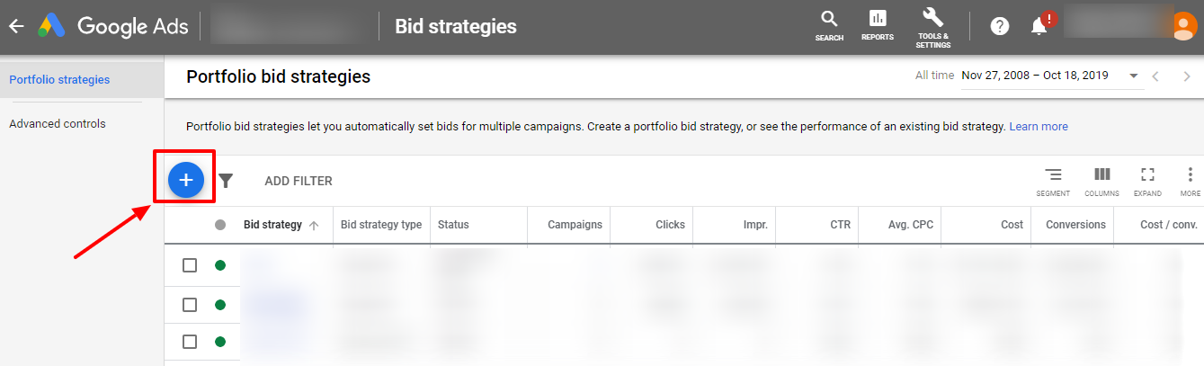 create new portfolio bidding google ads