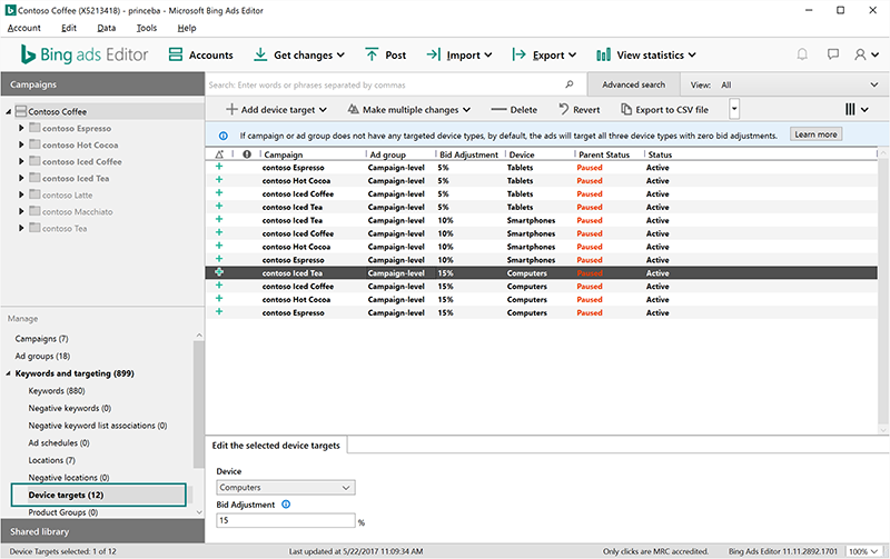 bing ads device targets