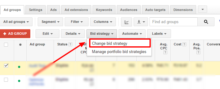 change bid strategy adwords