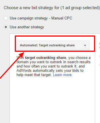 choose target outranking share bid strategy