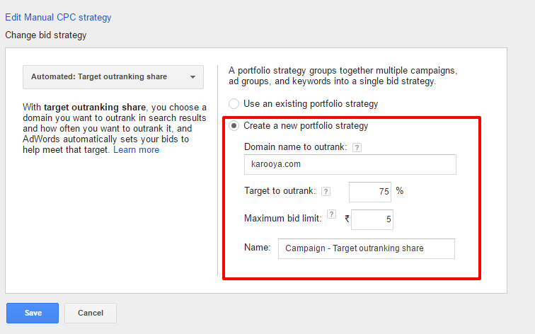 outranking share details adwords