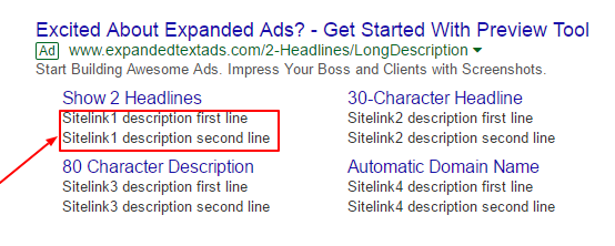 preview sitelink description