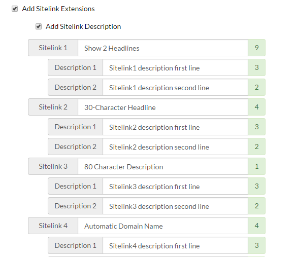 sitelink extension description
