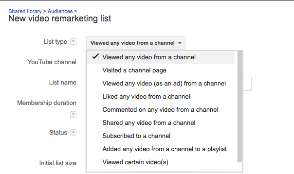 video remarketing list