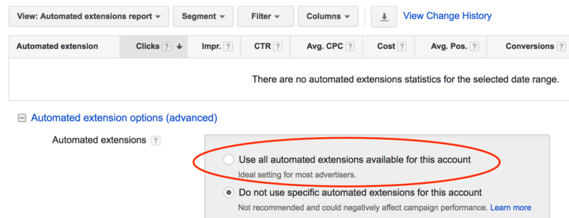 automated extension adwords