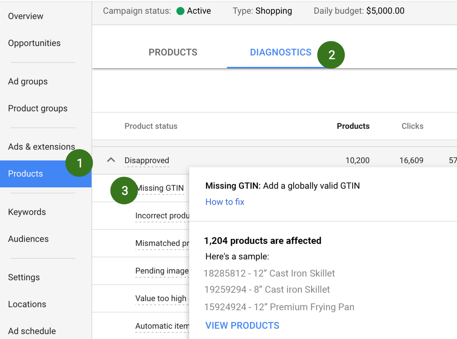 product diagnostics google shopping