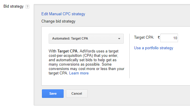 target cpa bidding adwords