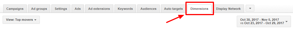 dimensions tab current adwords interface