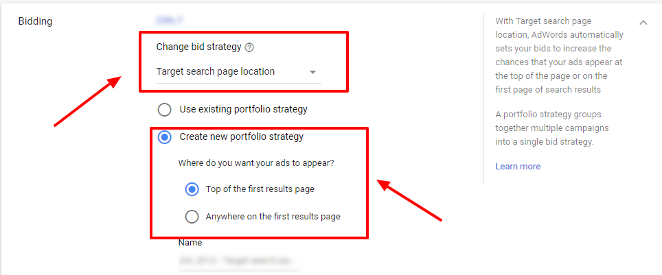 target search page location bidding