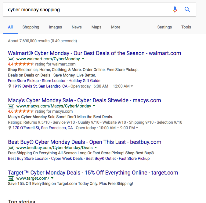 cyber monday ad extension