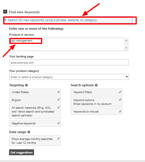 find new keywords - Bing Ads Keyword Planner