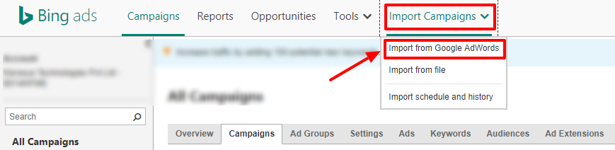 Bing Ads - import from AdWords