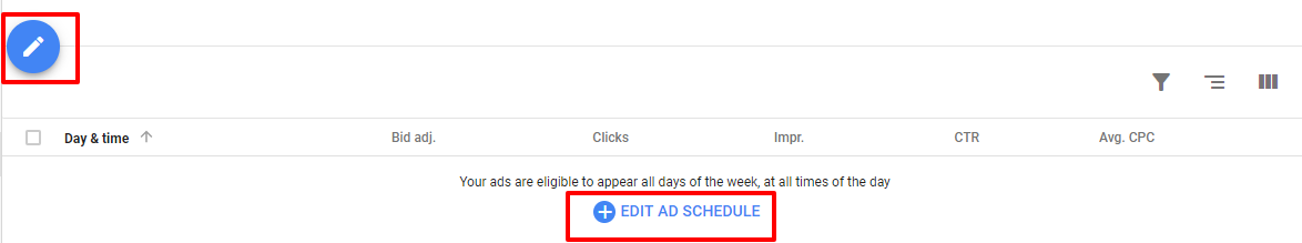 edit ad schedule - new adwords ui