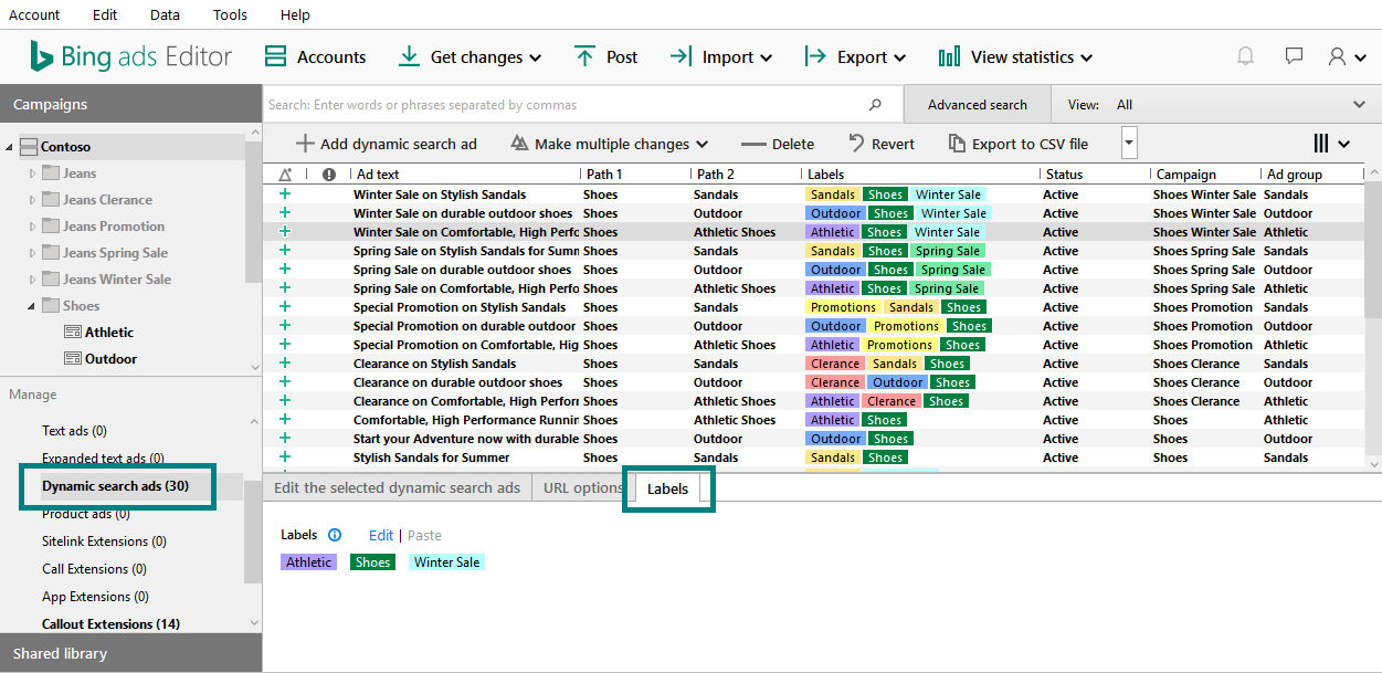 labels - dynamic search ads - bing ads