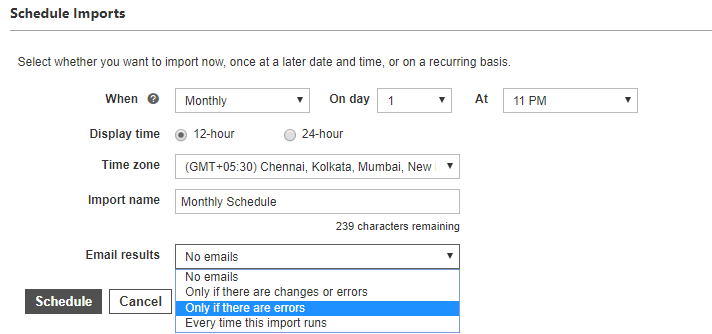 schedule details settings