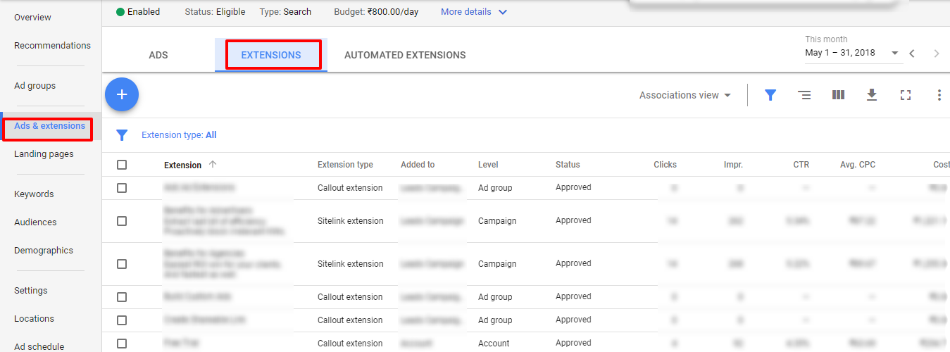 assess adwords ad extensions